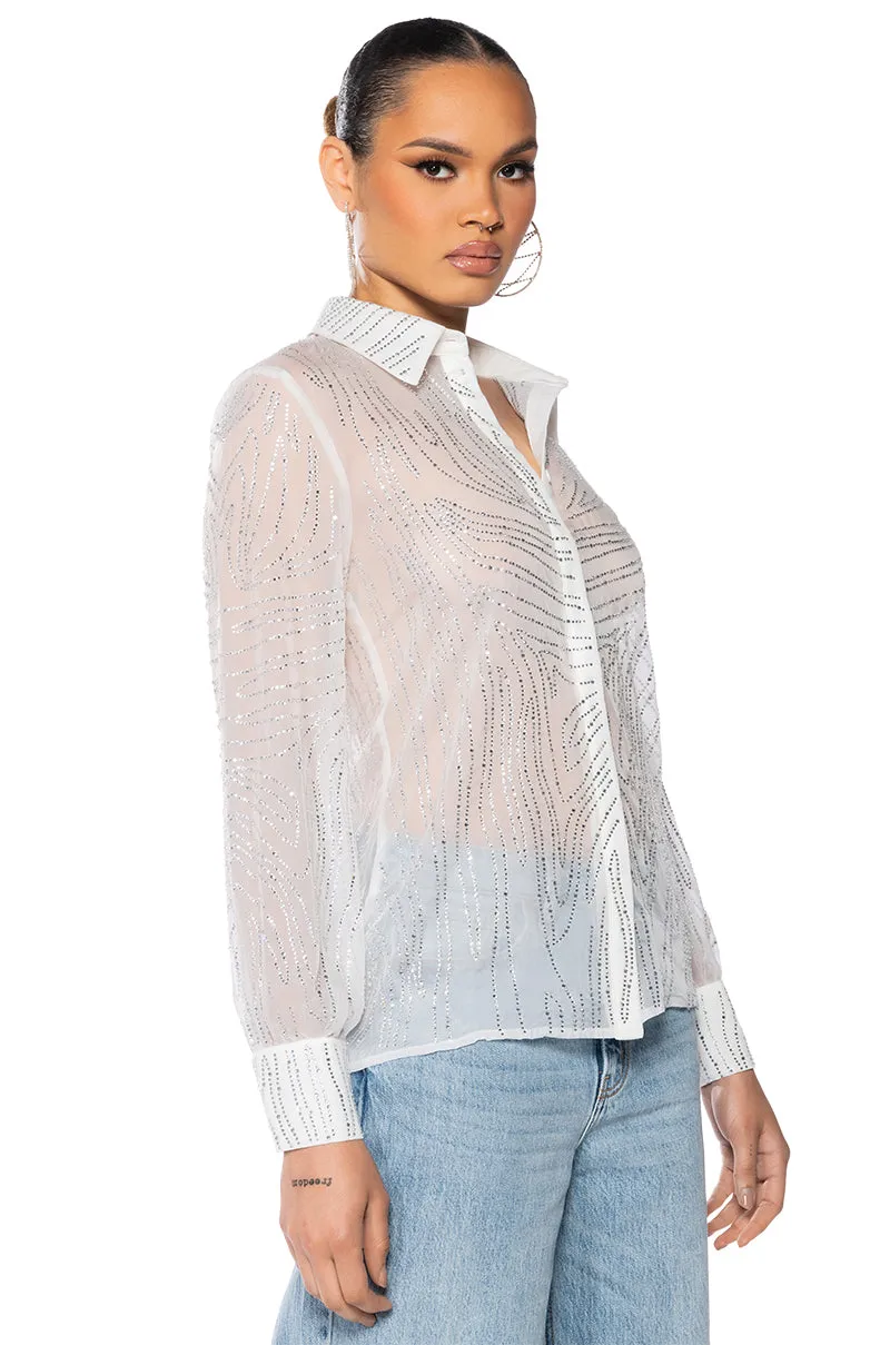 LOTTIE EMBELLISHED CHIFFON BUTTON DOWN sold by AKIRA product image thumbnail 2