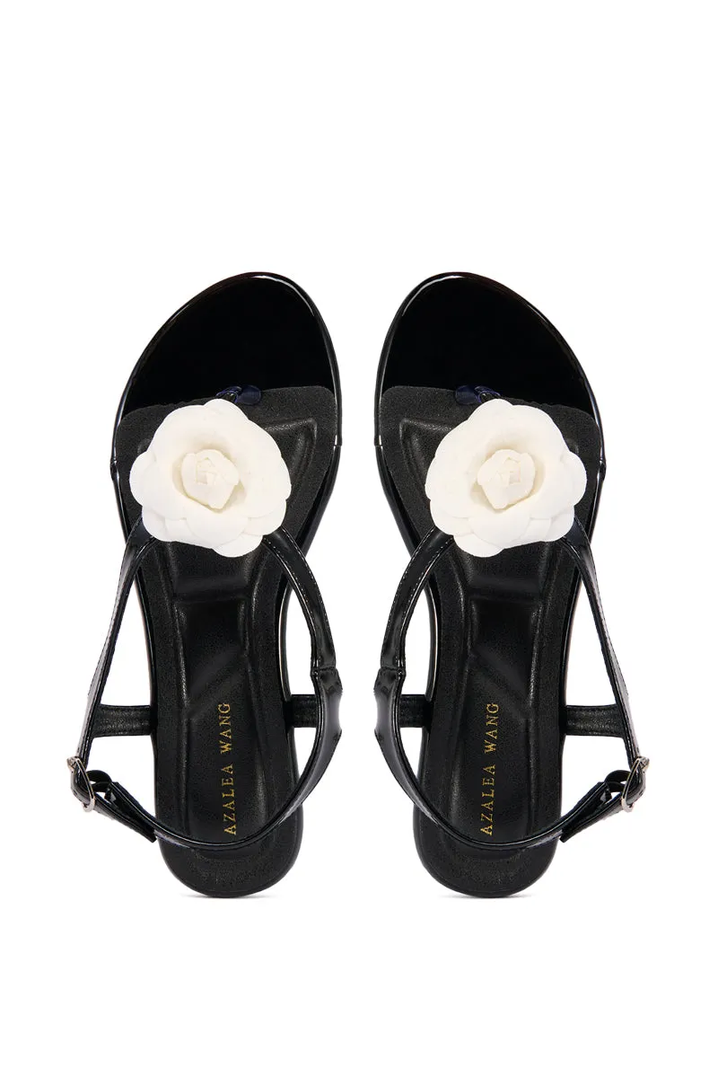 AZALEA WANG TETTY BLACK FLAT SANDAL WITH FLOWER sold by AKIRA product image thumbnail 2