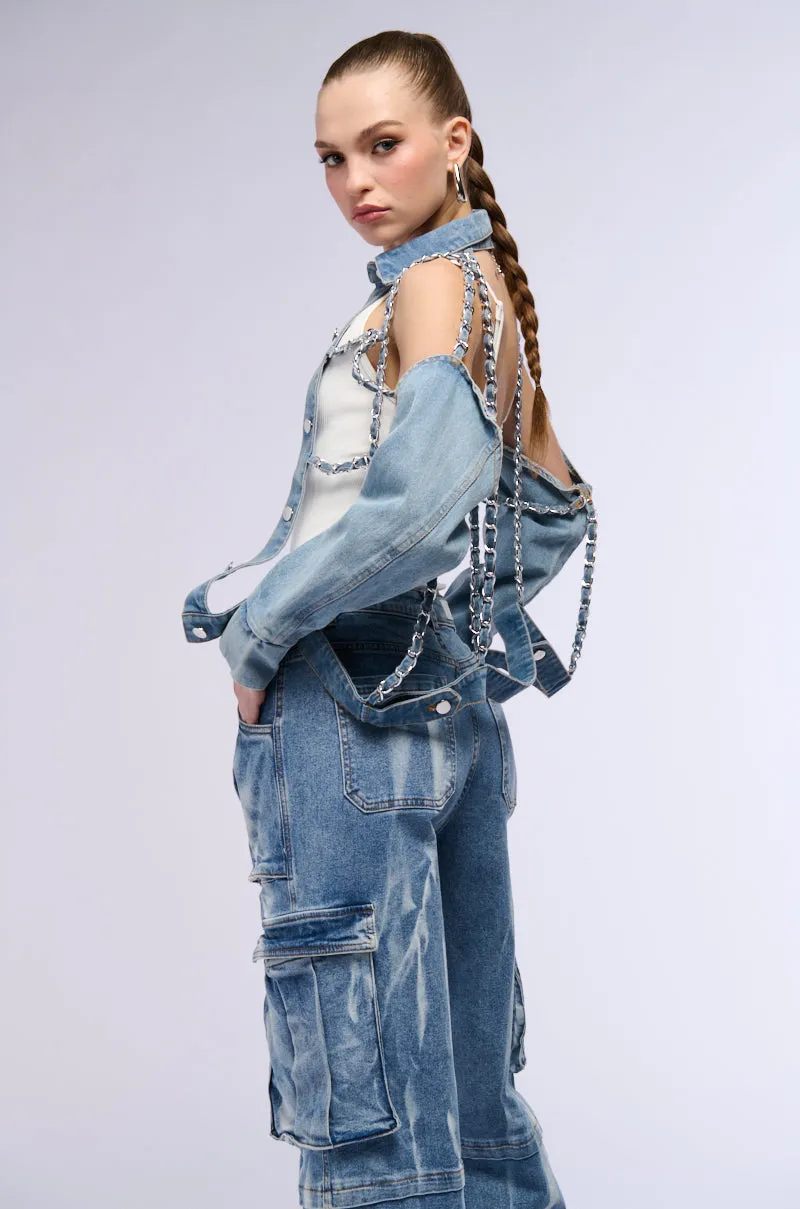 CAGED DENIM AND EXPOSED BODICE JACKET sold by AKIRA product image thumbnail 5