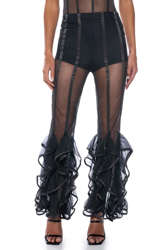 DISCO DIVA RUFFLED MESH PANT sold by AKIRA