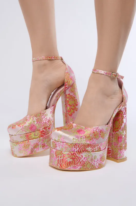 AZALEA WANG ZIPPORAH PINK BROCADE PLATFORM SANDAL sold by AKIRA