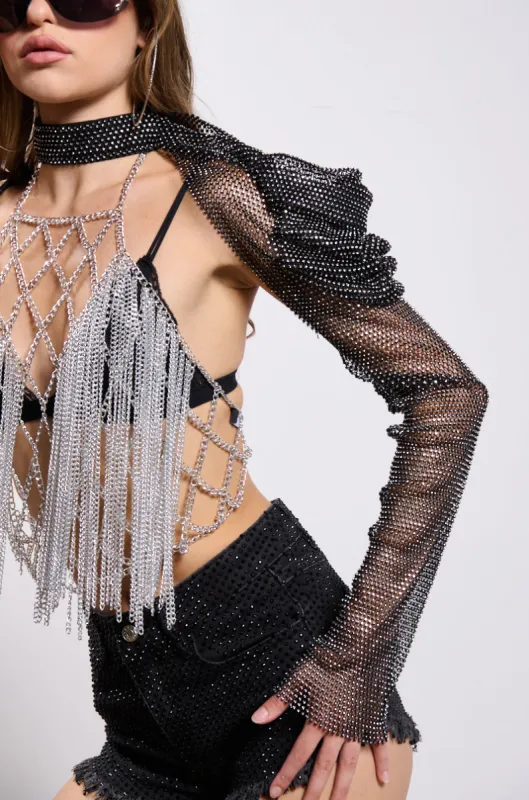 ADDED DRAMA RHINESTONE SLEEVE sold by AKIRA