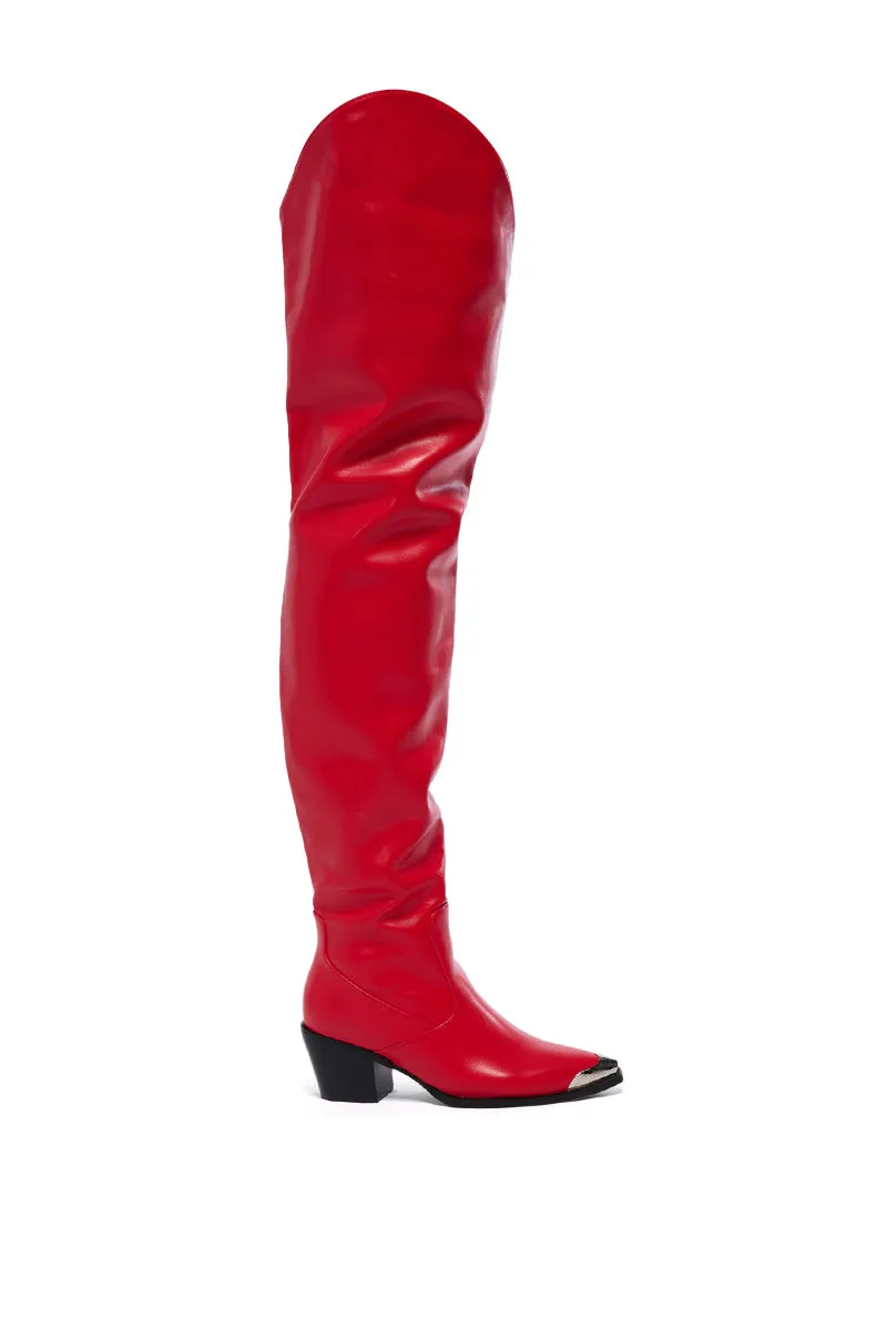 AZALEA WANG RIA OVER THE THIGH WESTERN BOOT IN RED sold by AKIRA product image thumbnail 4