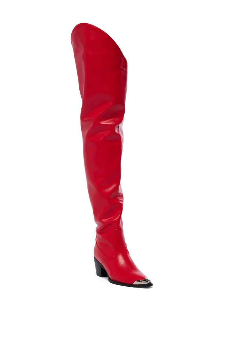 AZALEA WANG RIA OVER THE THIGH WESTERN BOOT IN RED sold by AKIRA product image thumbnail 5