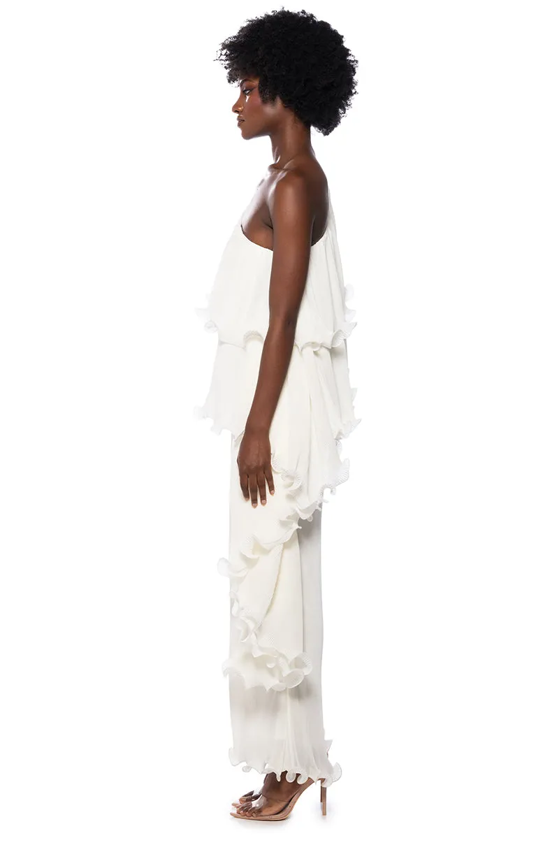 LUCIA PLEATED ONE SHOULDER JUMPSUIT IN WHITE sold by AKIRA product image thumbnail 4