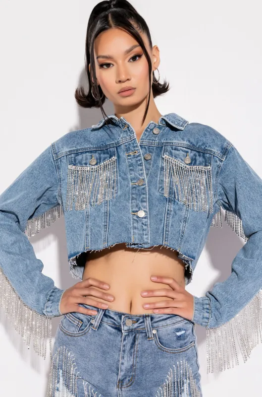 AZALEA WANG JULES DENIM WITH RHINESTONES made by AKIRA