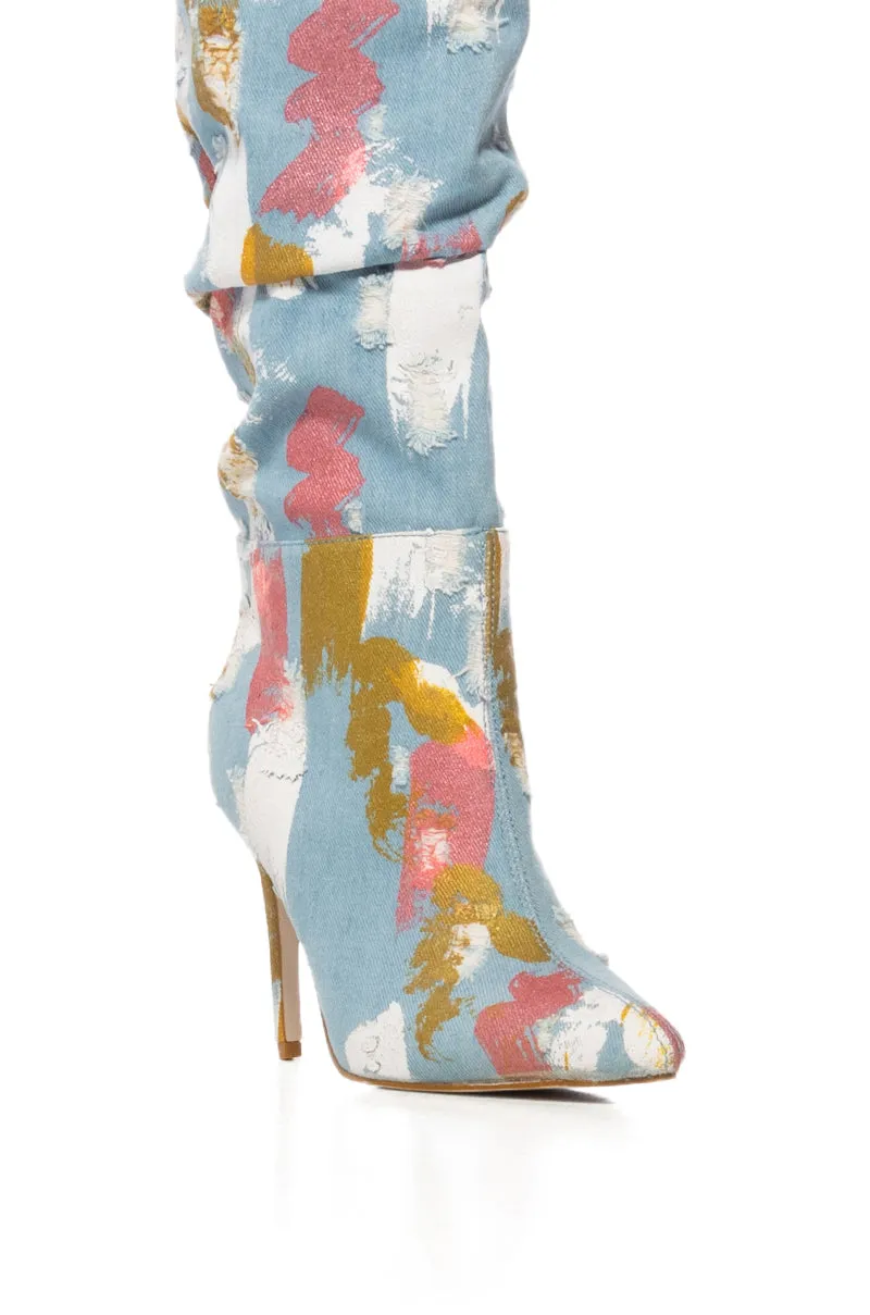 AZALEA WANG ROSEBAY MULTI PAINT STROKE DENIM BOOTIE sold by AKIRA product image thumbnail 5