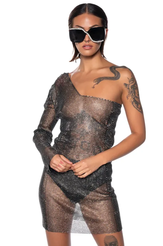 KNIGHT IN SHINING ARMOR ONE SHOULDER MINI DRESS sold by AKIRA