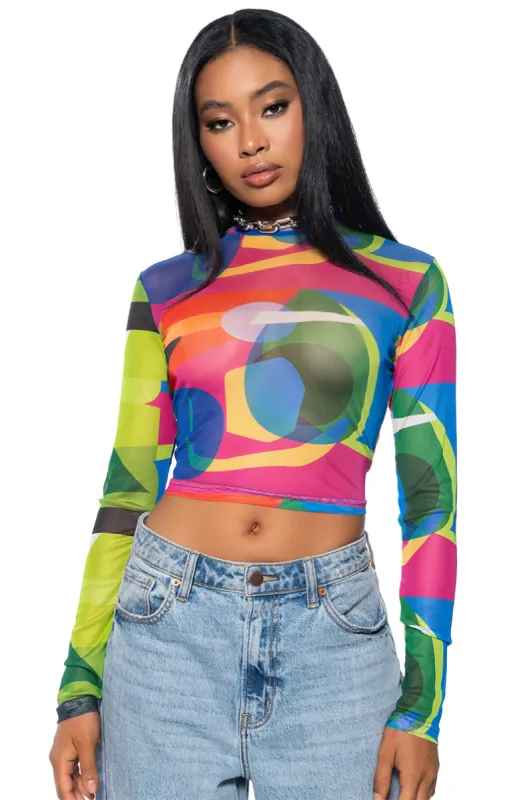 CAUGHT IN MY WAY LONG SLEEVE MOCK NECK MESH TEE sold by AKIRA