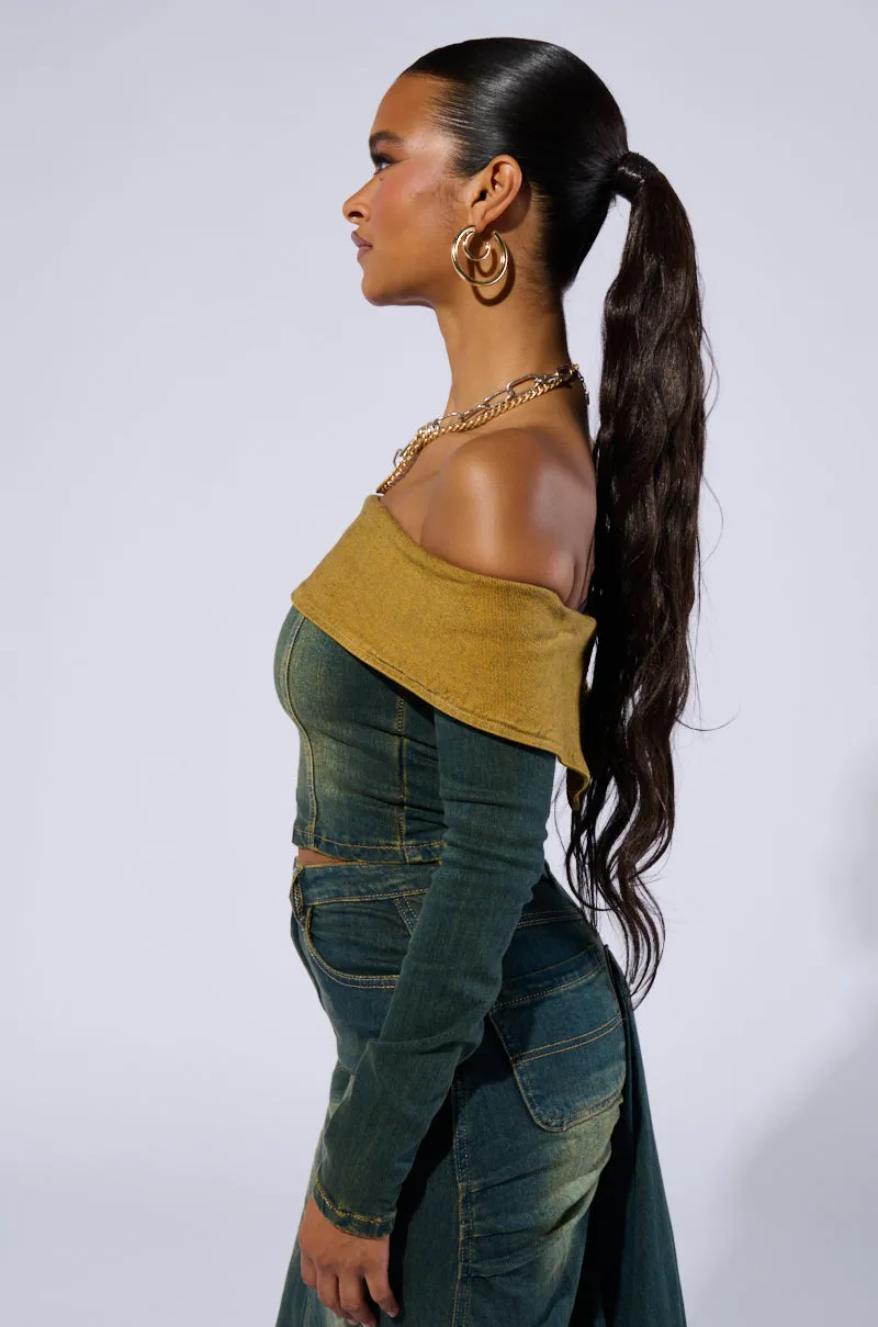 BEFORE YOU GO OFF THE SHOULDER DENIM TOP sold by AKIRA product image thumbnail 3