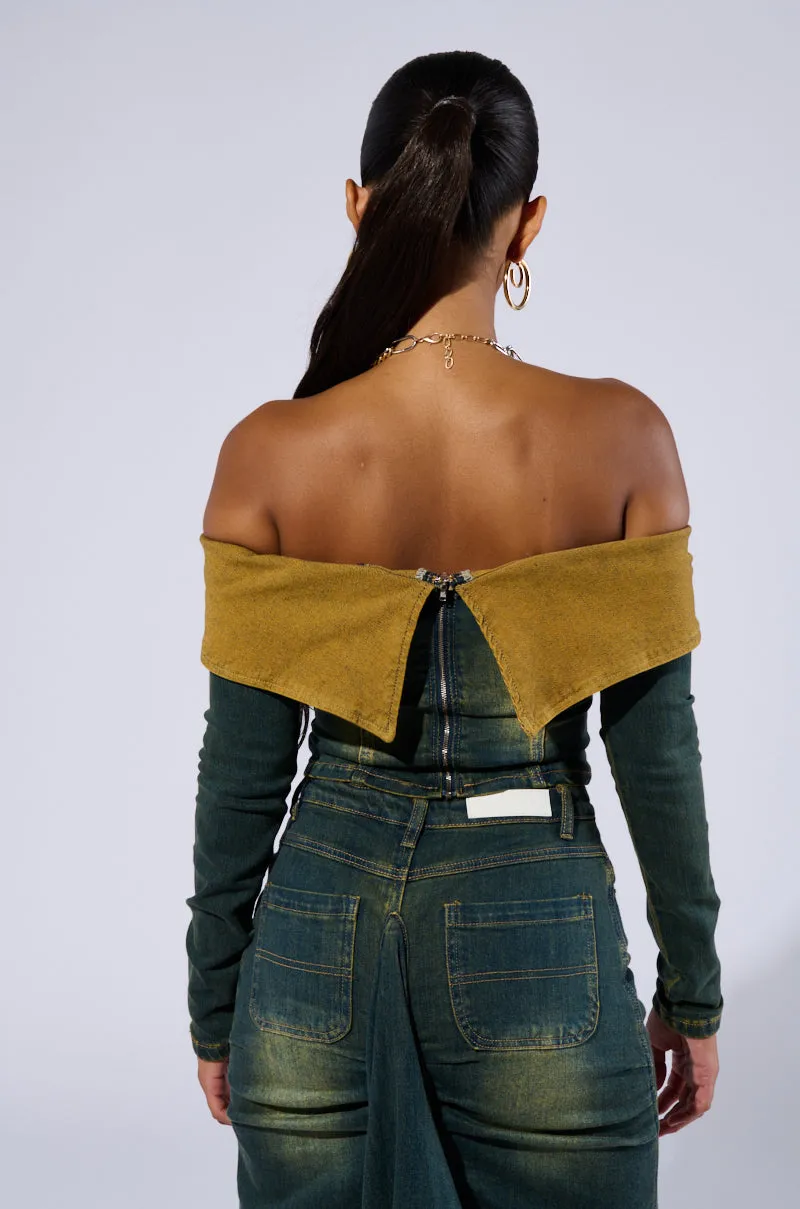 BEFORE YOU GO OFF THE SHOULDER DENIM TOP sold by AKIRA product image thumbnail 4
