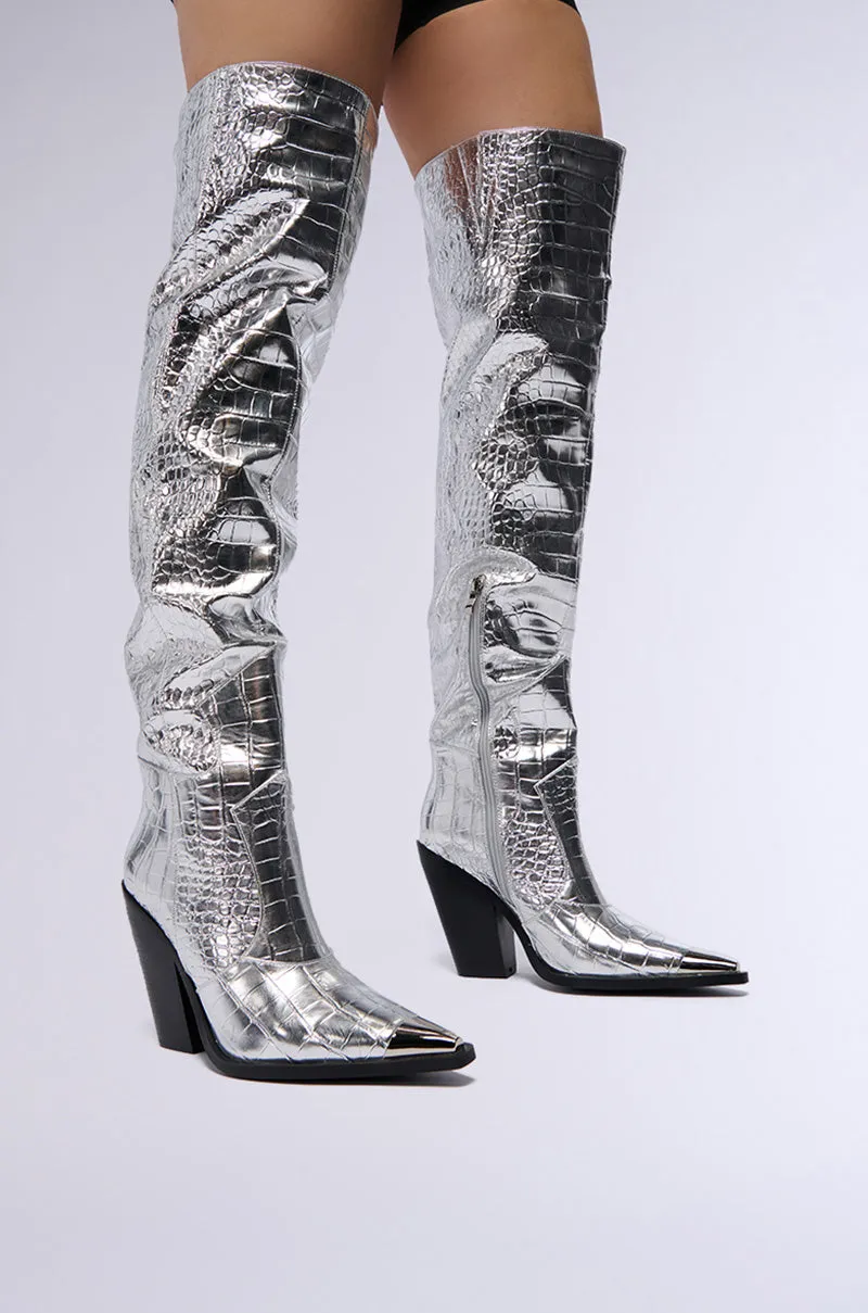 AZALEA WANG SILVER CROC GRISSEL WESTERN BOOT sold by AKIRA product image thumbnail 2