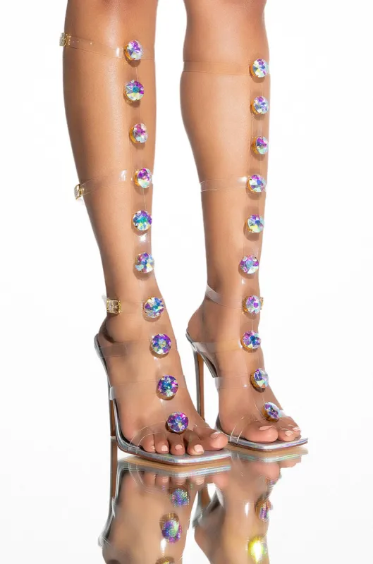 AZALEA WANG SUGAR AND SPICE STILETTO SANDAL IN HOLOGRAM sold by AKIRA