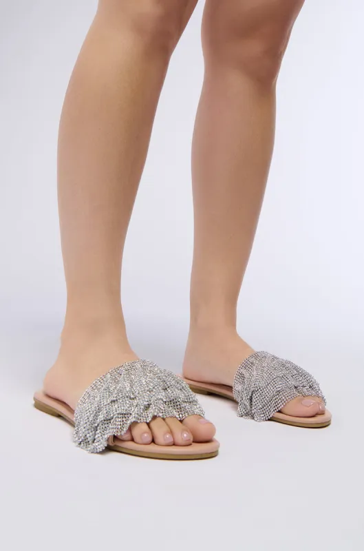AZALEA WANG LENNAN SILVER EMBELLISHED FLAT SANDAL sold by AKIRA
