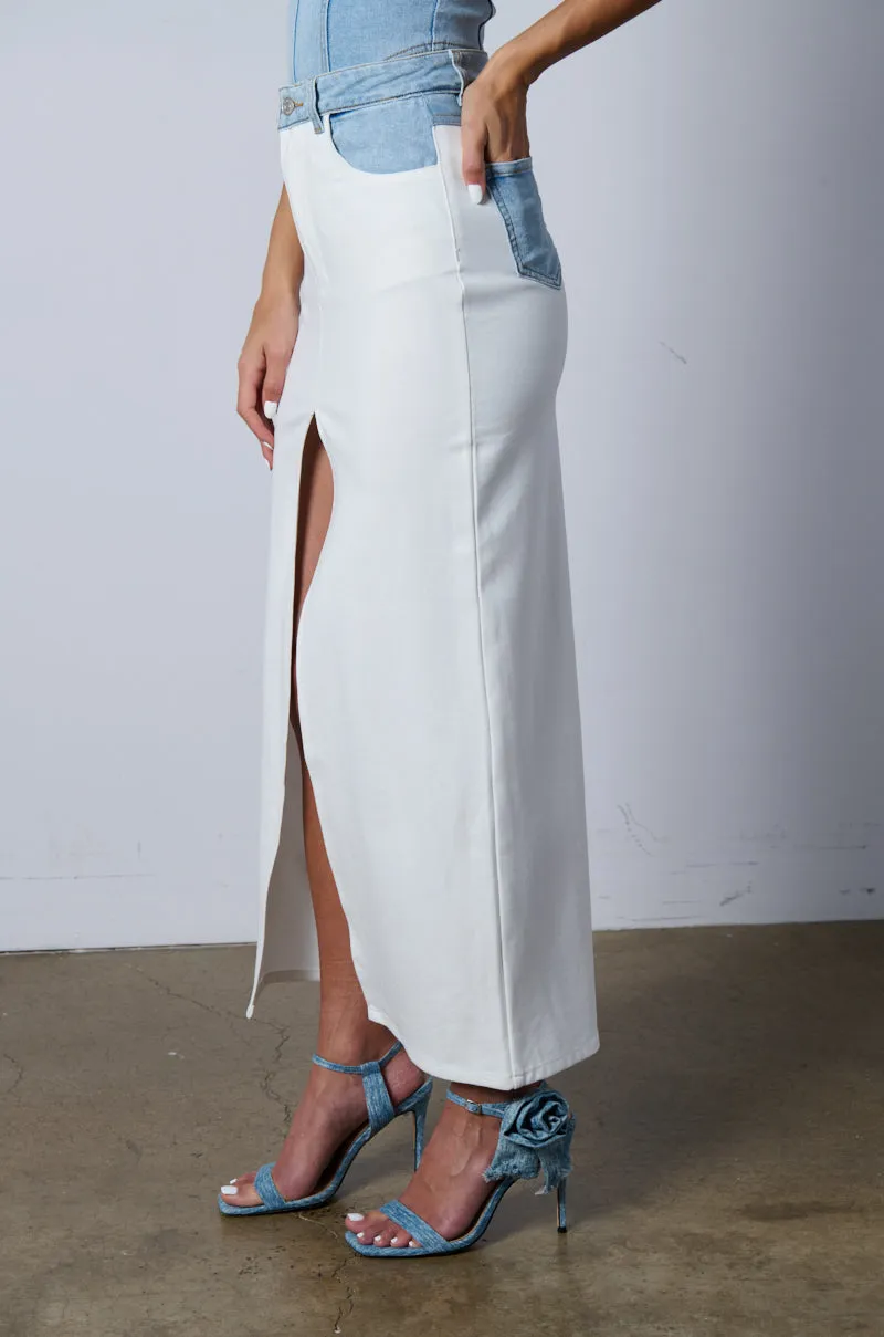 SOLO DANCE MAXI SKIRT WITH DENIM TRIM sold by AKIRA product image thumbnail 2
