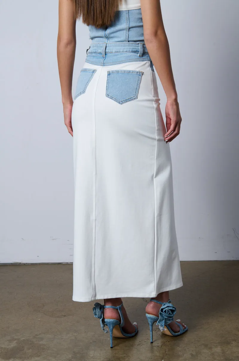 SOLO DANCE MAXI SKIRT WITH DENIM TRIM sold by AKIRA product image thumbnail 3