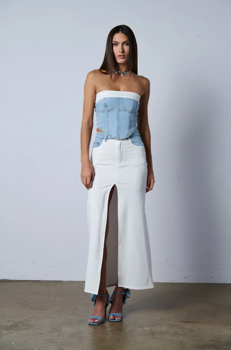 SOLO DANCE MAXI SKIRT WITH DENIM TRIM sold by AKIRA product image thumbnail 4