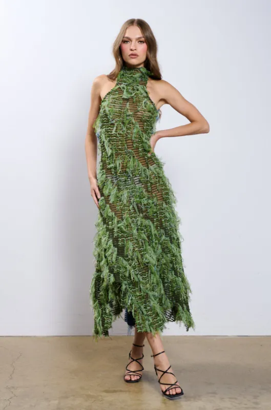 IT FACTOR MESH MAXI DRESS IN GREEN sold by AKIRA