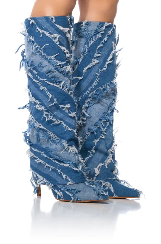 AZALEA WANG FISHER FOLD OVER BOOT IN DENIM sold by AKIRA