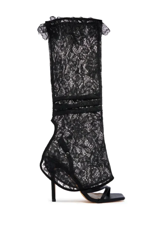 LOVEY DOVEY BLACK LACE GLADIATOR STILETTO SANDAL sold by AKIRA