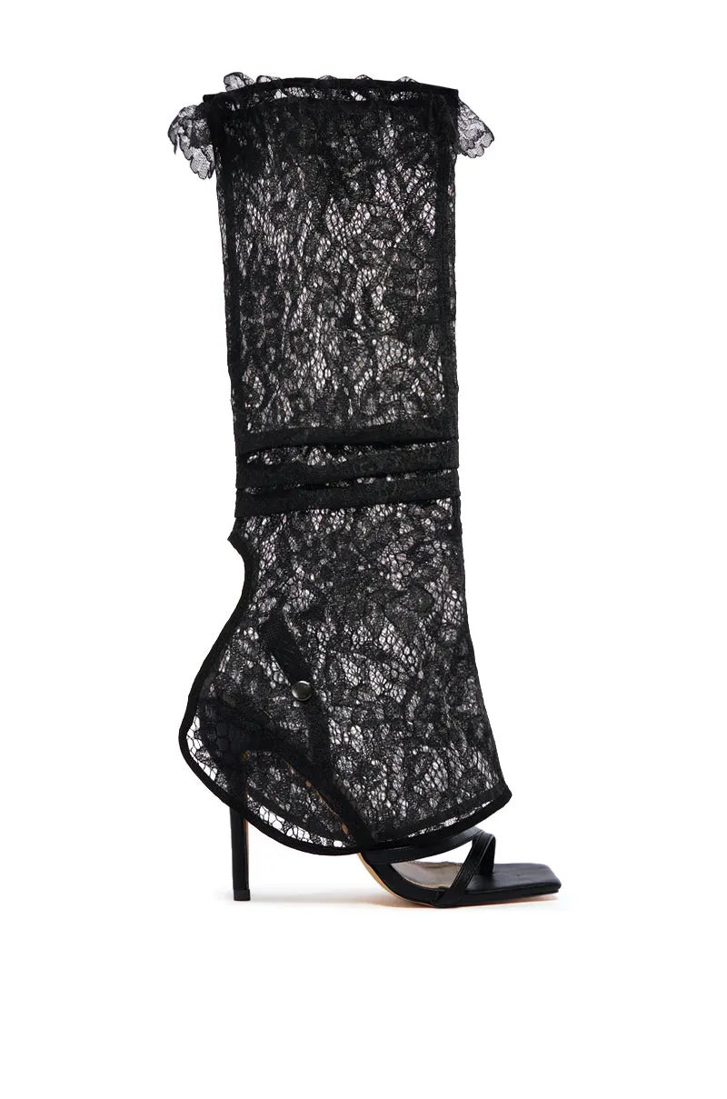 LOVEY DOVEY BLACK LACE GLADIATOR STILETTO SANDAL sold by AKIRA