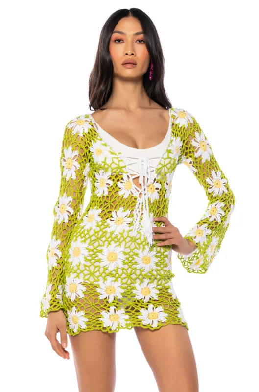 GARDEN ANGEL CROCHET MINI DRESS sold by AKIRA