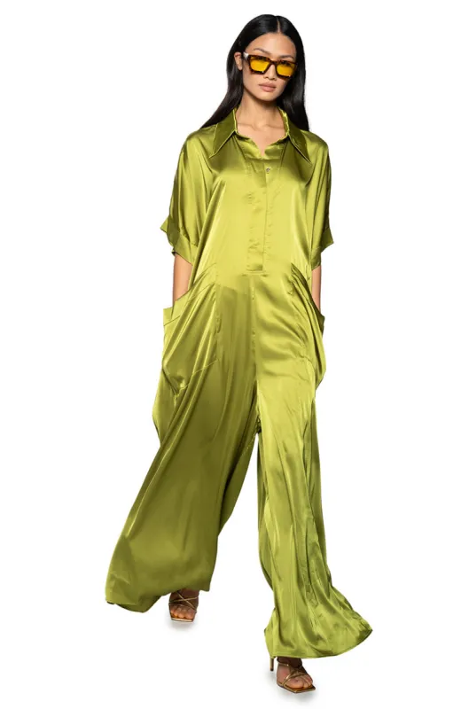 SHE'S RICH OVERSIZED SATIN JUMPSUIT sold by AKIRA
