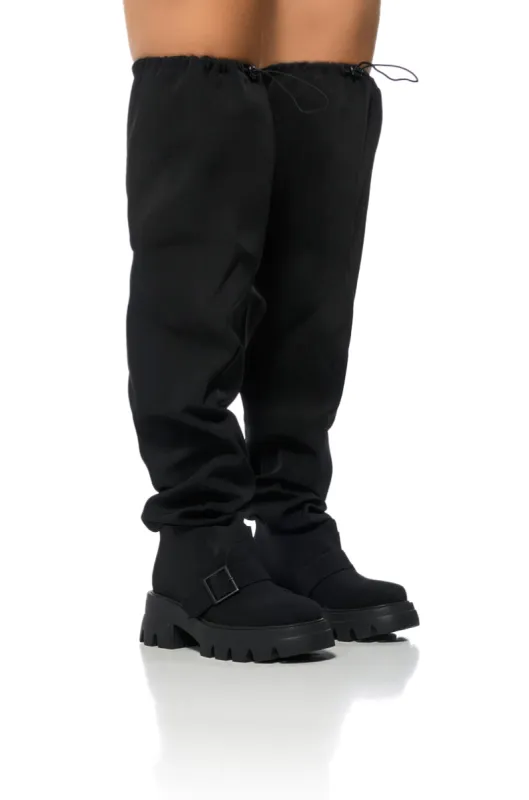 AZALEA WANG FRAPPE OVER THE KNEE CHUNKY BOOT IN BLACK sold by AKIRA