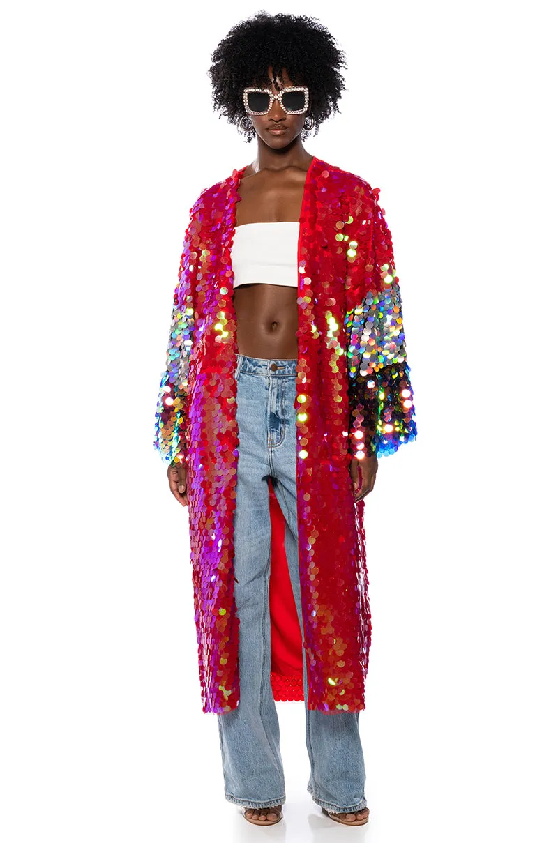FOR THE DRAMA QUEENS SEQUIN DUSTER sold by AKIRA