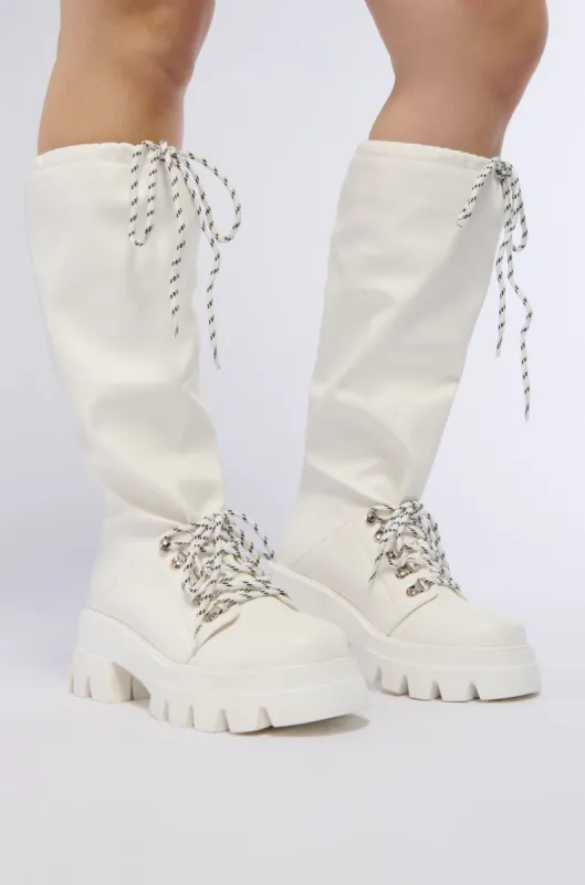 AZALEA WANG RAWNIE WHITE FAUX LEATHER CINCH BOOT sold by AKIRA