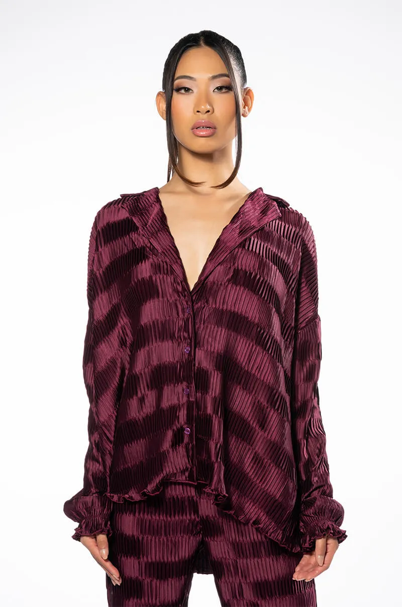 CRINKLE SATIN LONG SLEEVE BUTTON DOWN BLOUSE sold by AKIRA product image thumbnail 3