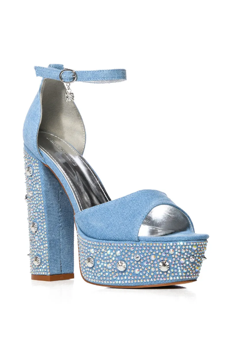 AZALEA WANG ARABELLE DENIM SANDAL WITH DIAMOND HEEL sold by AKIRA product image thumbnail 3