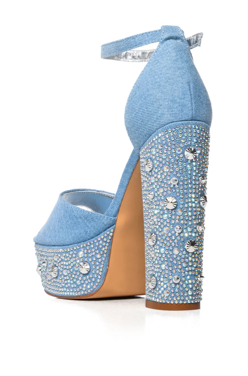 AZALEA WANG ARABELLE DENIM SANDAL WITH DIAMOND HEEL sold by AKIRA product image thumbnail 4