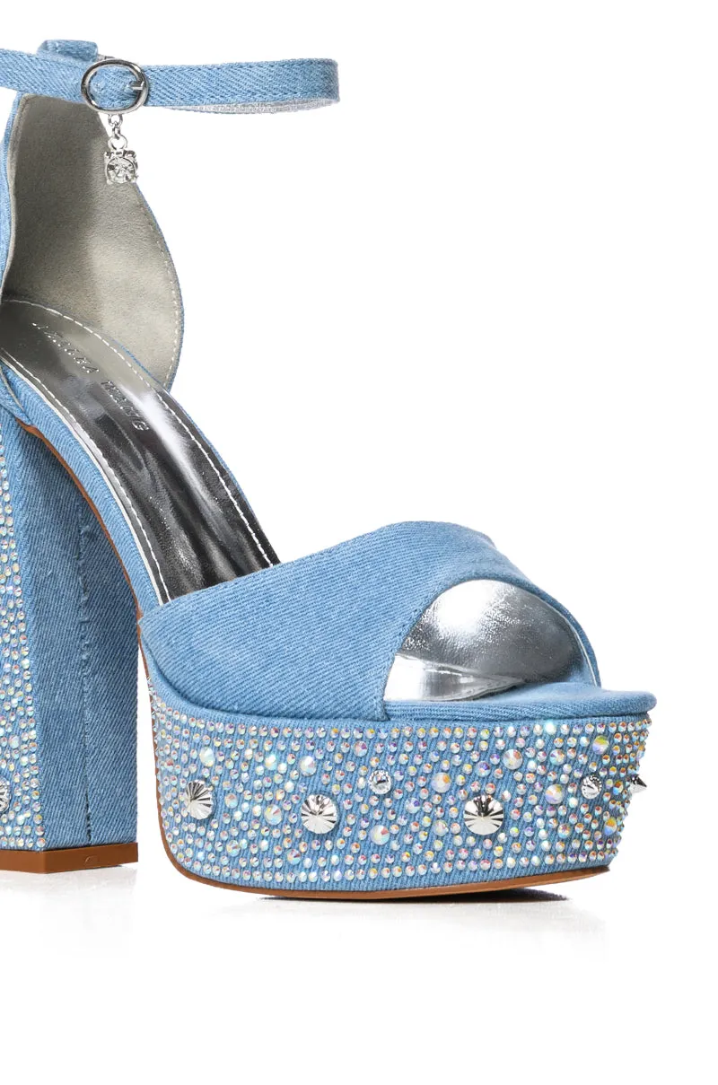 AZALEA WANG ARABELLE DENIM SANDAL WITH DIAMOND HEEL sold by AKIRA product image thumbnail 5