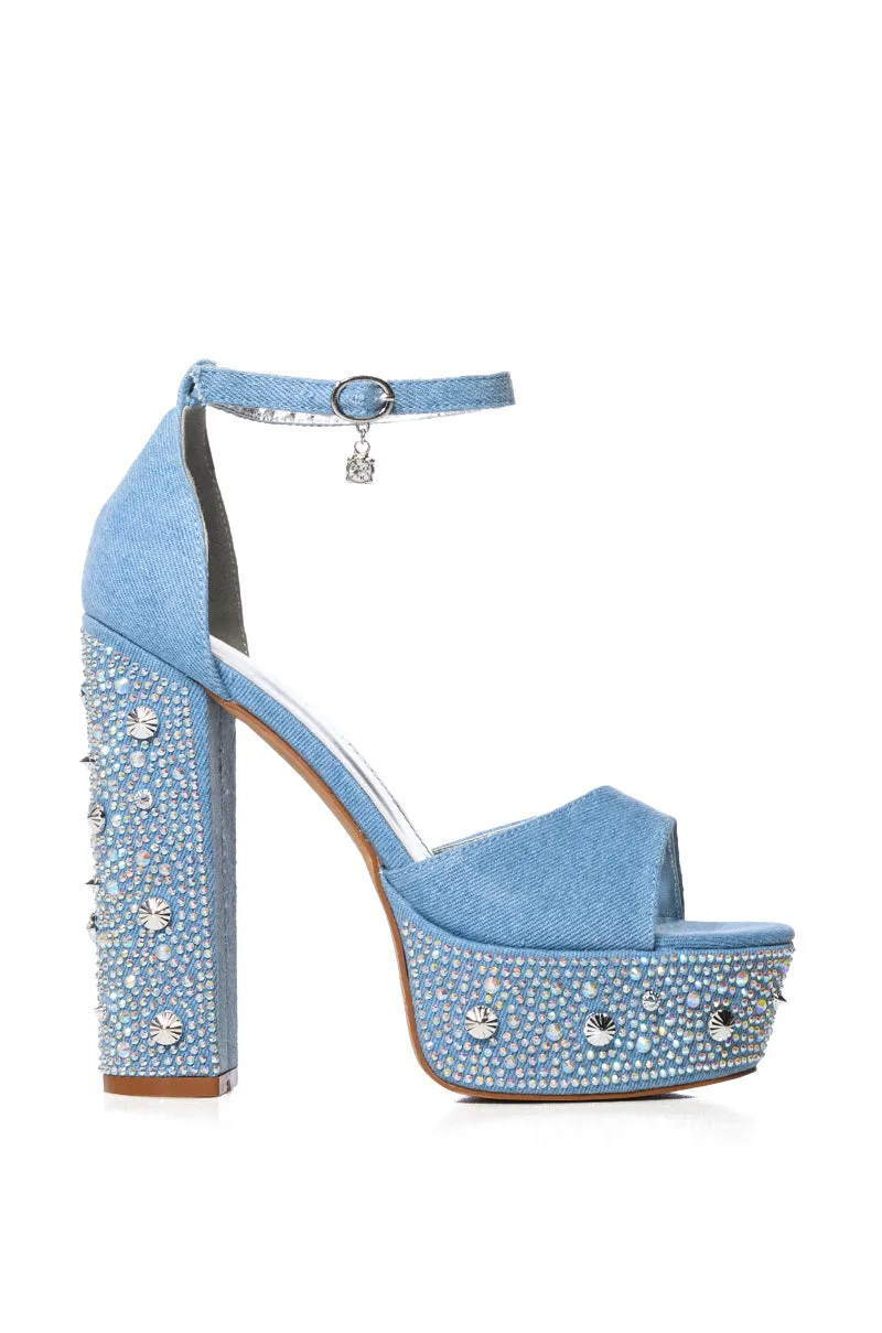 AZALEA WANG ARABELLE DENIM SANDAL WITH DIAMOND HEEL sold by AKIRA product image thumbnail 2