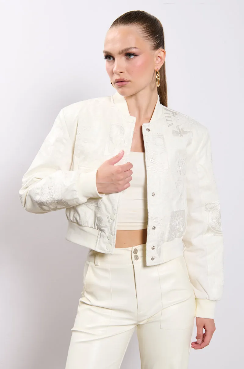 SHE KNOWS EMBROIDERED BOMBER sold by AKIRA product image thumbnail 2