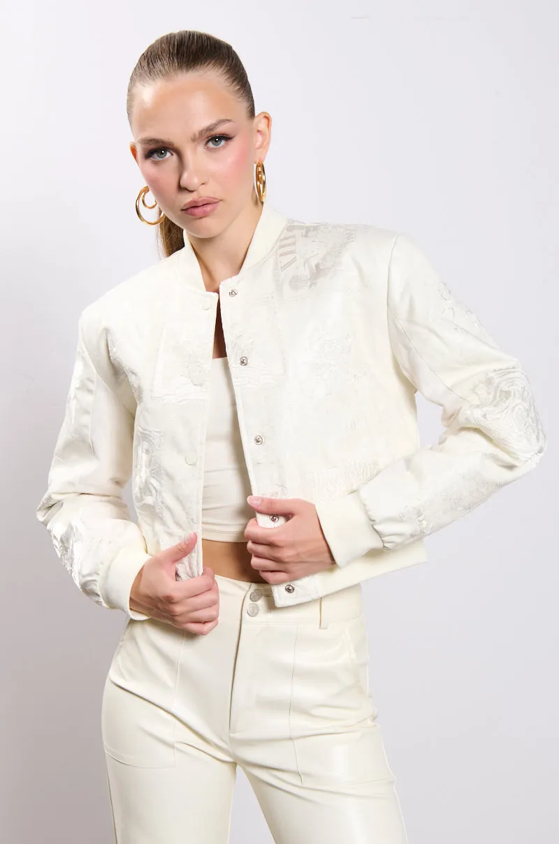 SHE KNOWS EMBROIDERED BOMBER sold by AKIRA product image thumbnail 3