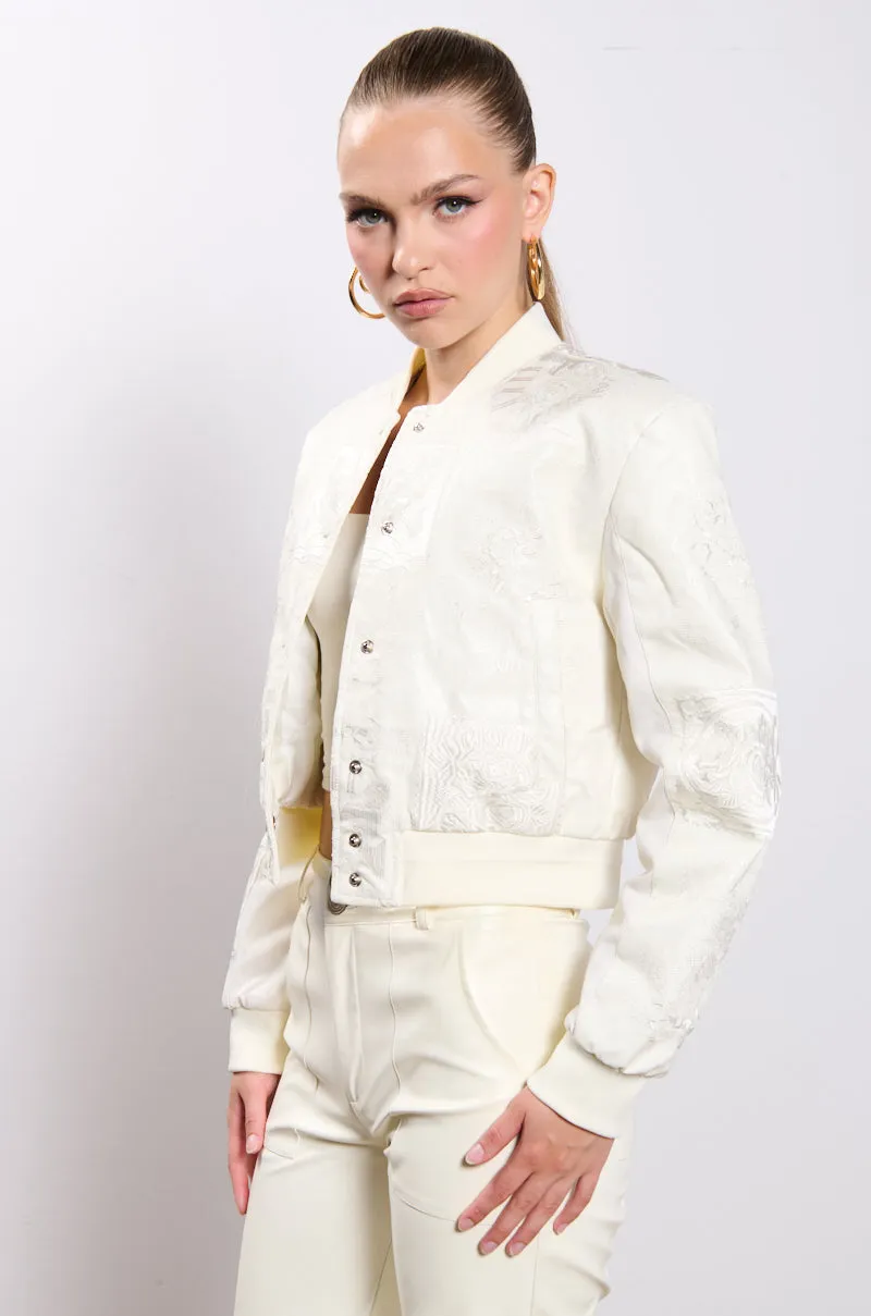 SHE KNOWS EMBROIDERED BOMBER sold by AKIRA product image thumbnail 4