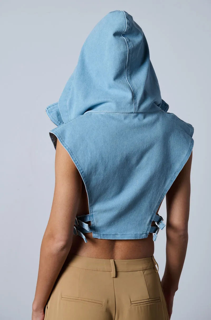 HOODED DENIM ZIP UP CUT OUT TOP sold by AKIRA product image thumbnail 5