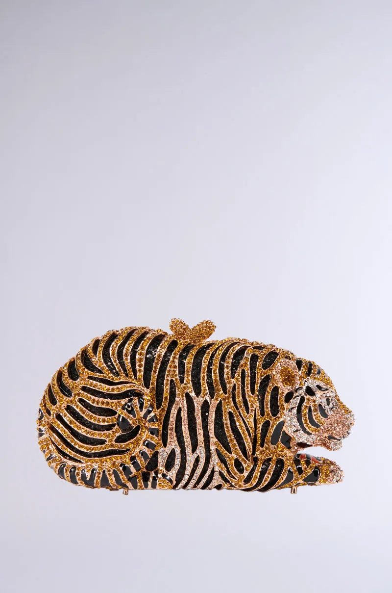 LET ME ROAR LUXE BLING CLUTCH sold by AKIRA