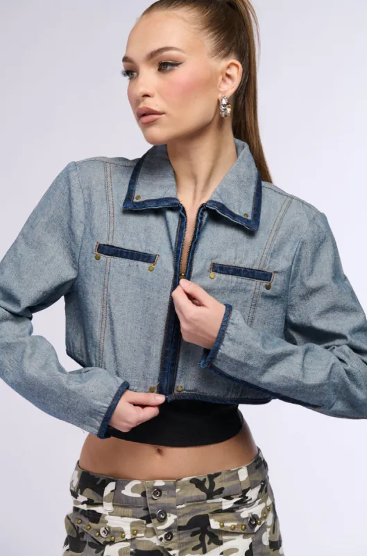 INSIDE OUT DENIM CROP JACKET sold by AKIRA