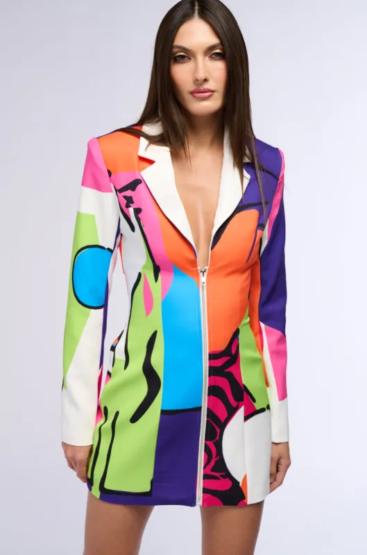 ART DECO PRINTED BLAZER MINI DRESS sold by AKIRA