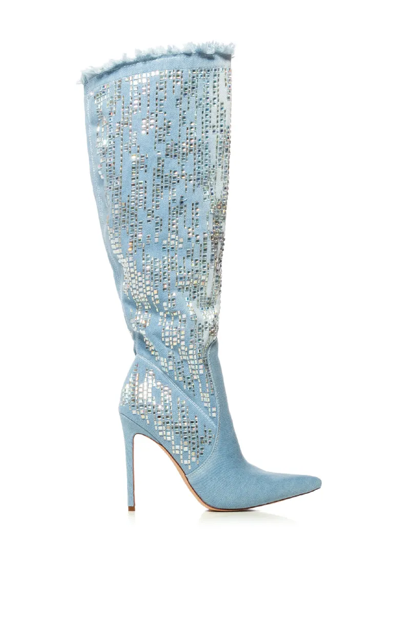 AZALEA WANG CARSYN DISTRESSED DENIM BOOT WITH GEM EMBELLISHMENT sold by AKIRA product image thumbnail 5