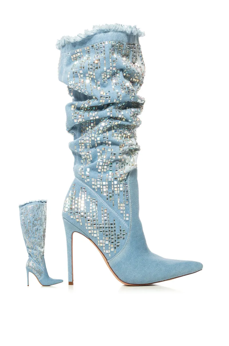AZALEA WANG CARSYN DISTRESSED DENIM BOOT WITH GEM EMBELLISHMENT sold by AKIRA product image thumbnail 3