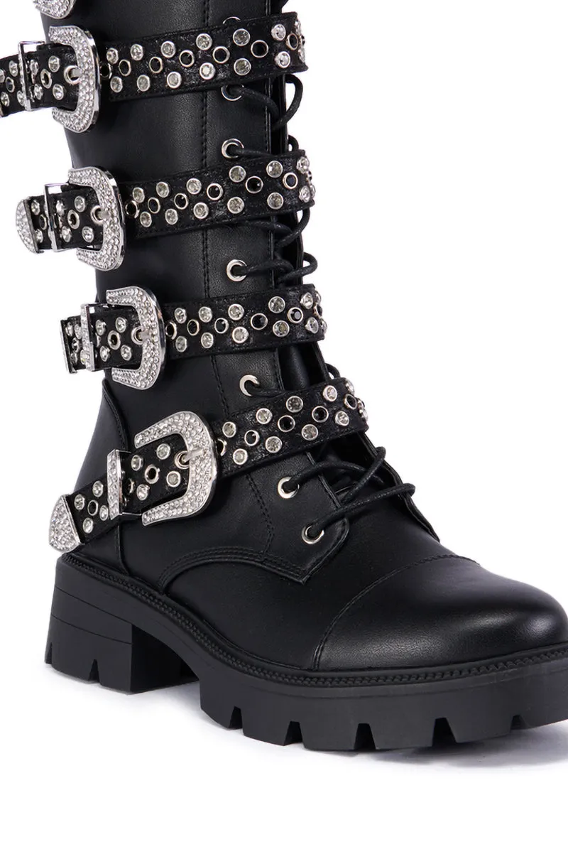 AZALEA WANG BALLADE BLACK EMBELLISHED RHINESTONE BUCKLE BOOT sold by AKIRA product image thumbnail 4