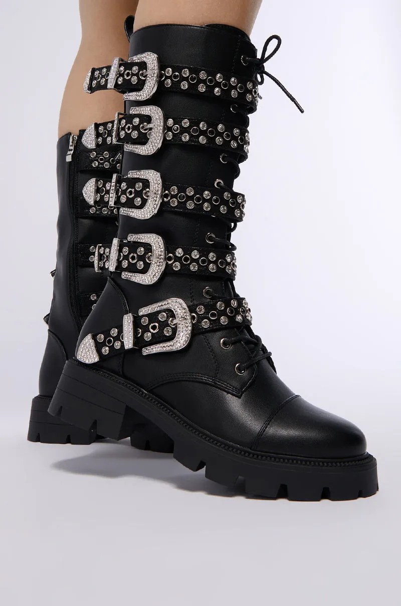AZALEA WANG BALLADE BLACK EMBELLISHED RHINESTONE BUCKLE BOOT sold by AKIRA product image thumbnail 5