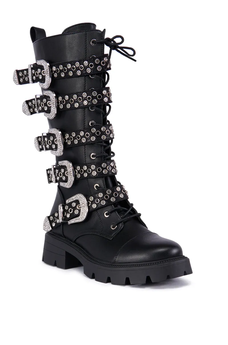 AZALEA WANG BALLADE BLACK EMBELLISHED RHINESTONE BUCKLE BOOT sold by AKIRA product image thumbnail 2