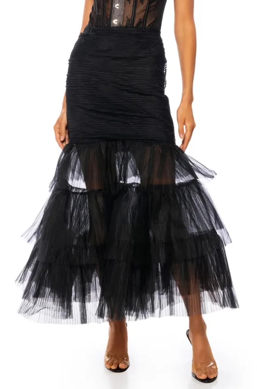 AT THE GALA FLOUNCED TULLE MAXI SKIRT sold by AKIRA