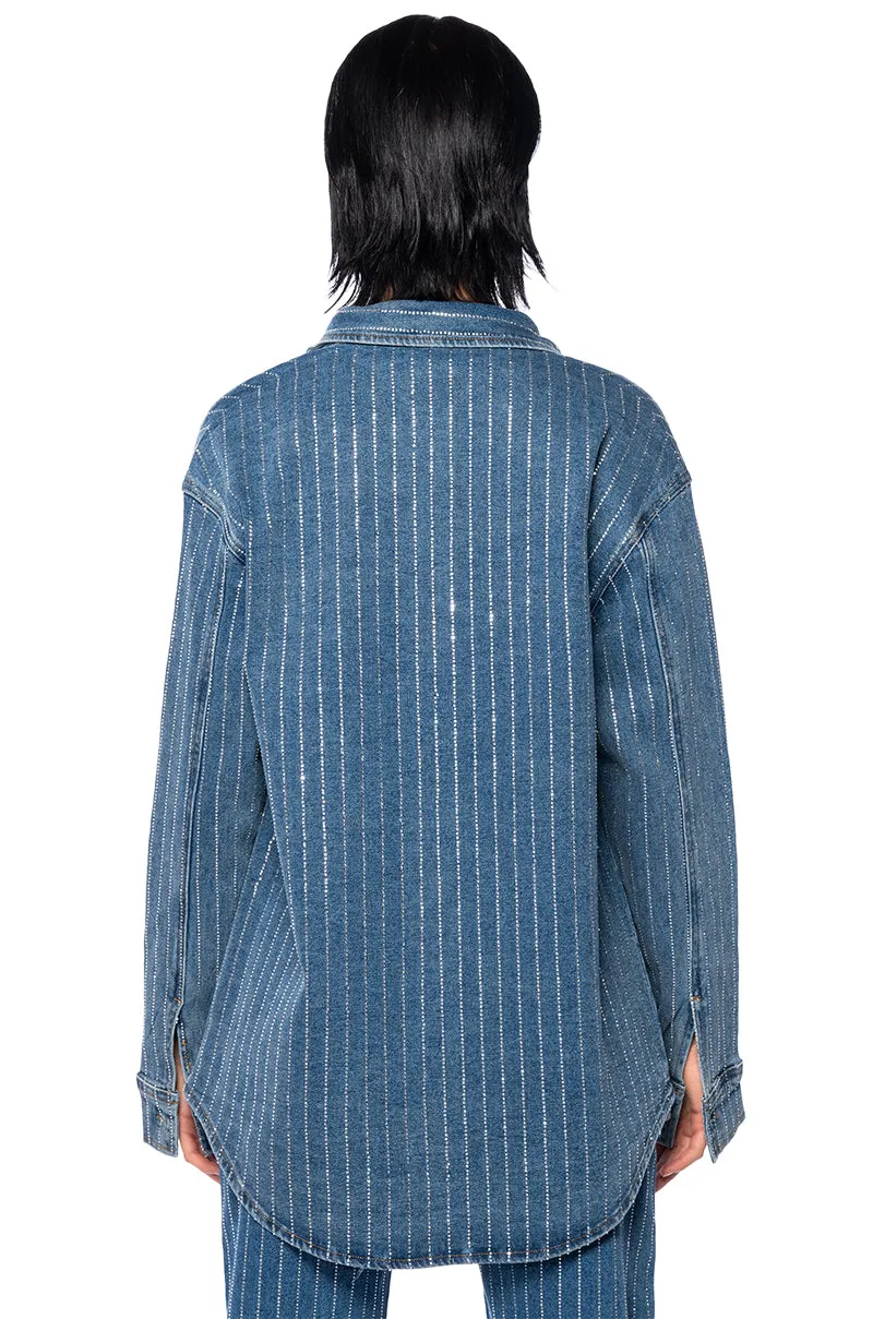 EFFORTLESS GLAM RHINESTONE STRIPE BUTTON DOWN SHIRT sold by AKIRA product image thumbnail 5