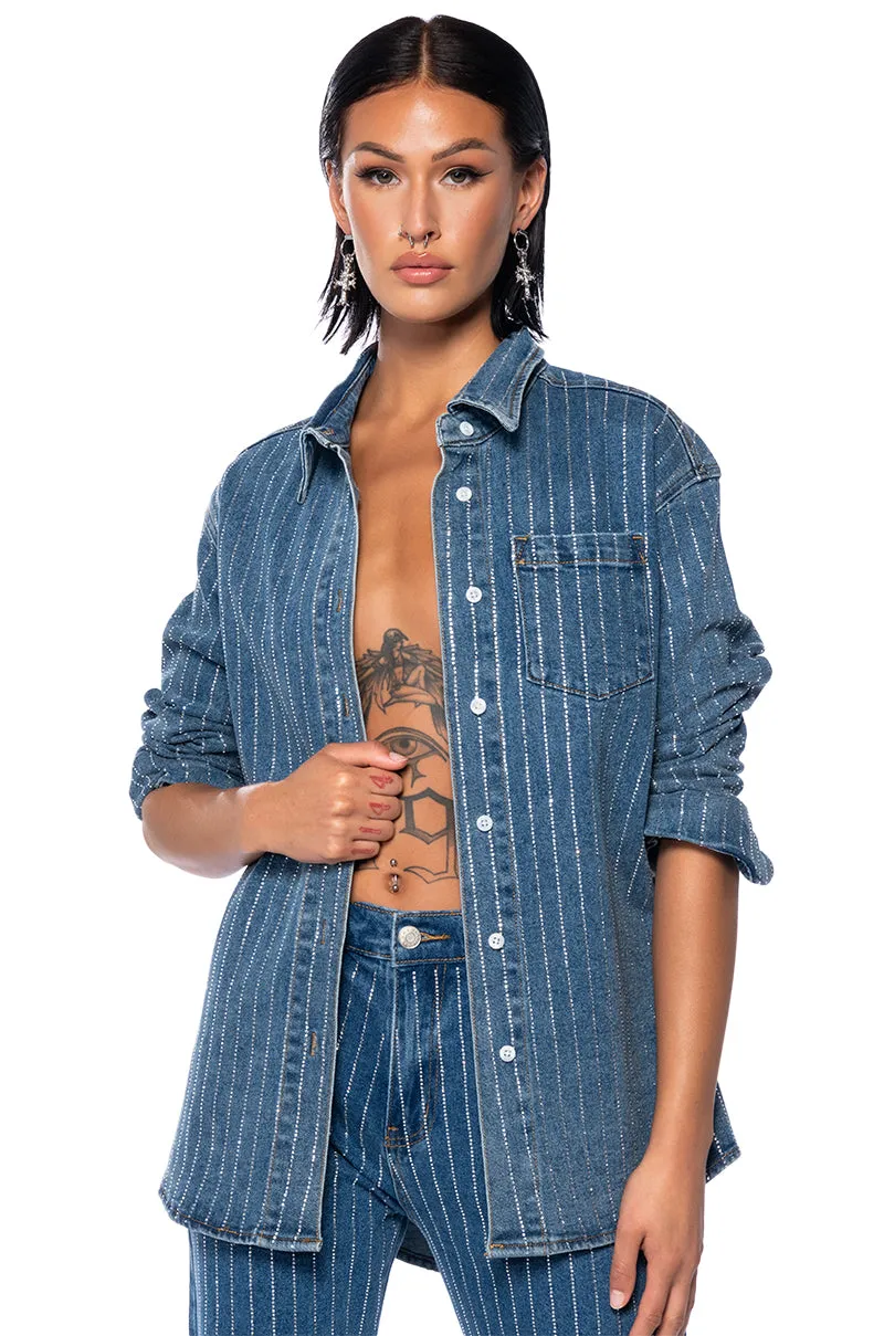 EFFORTLESS GLAM RHINESTONE STRIPE BUTTON DOWN SHIRT sold by AKIRA product image thumbnail 2